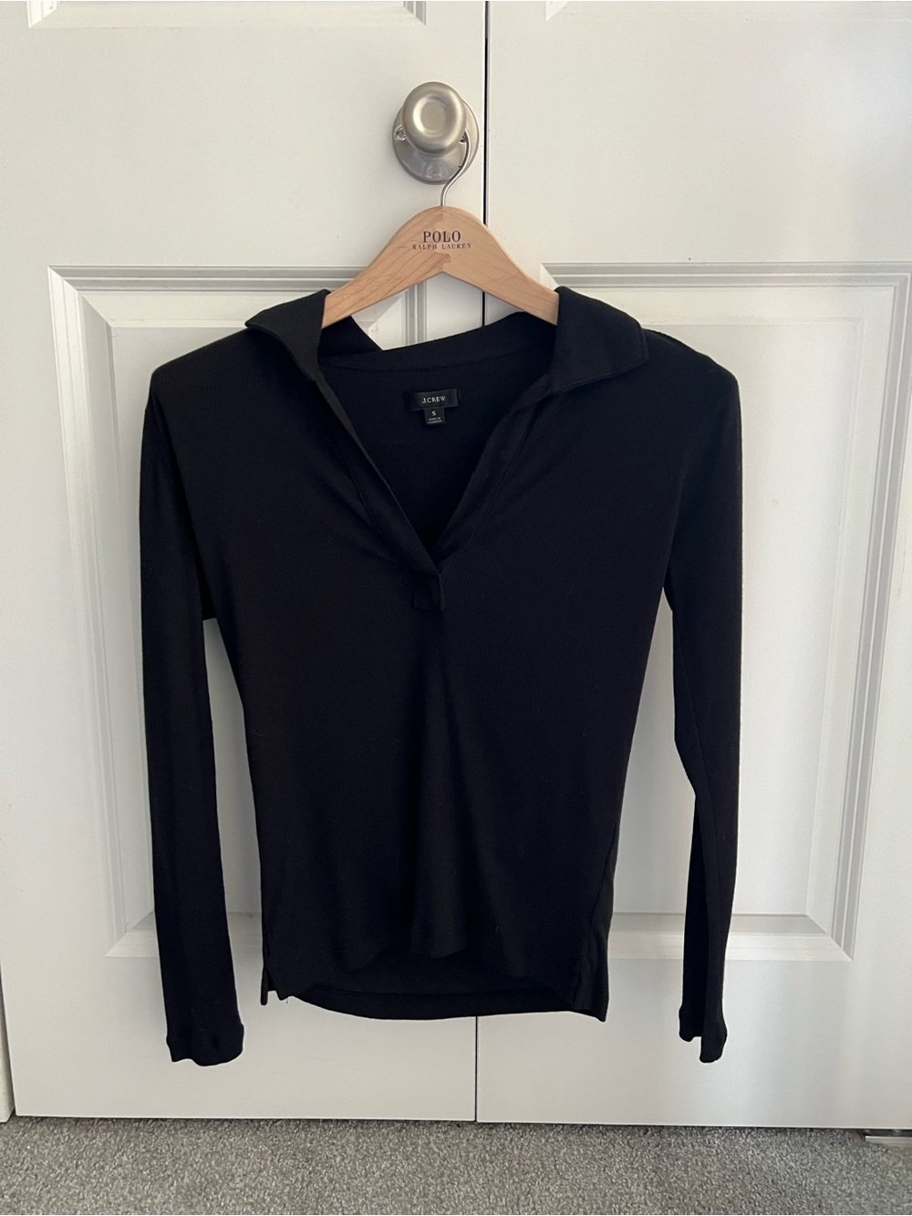 J. Crew Black Long-Sleeve Polo Top Small